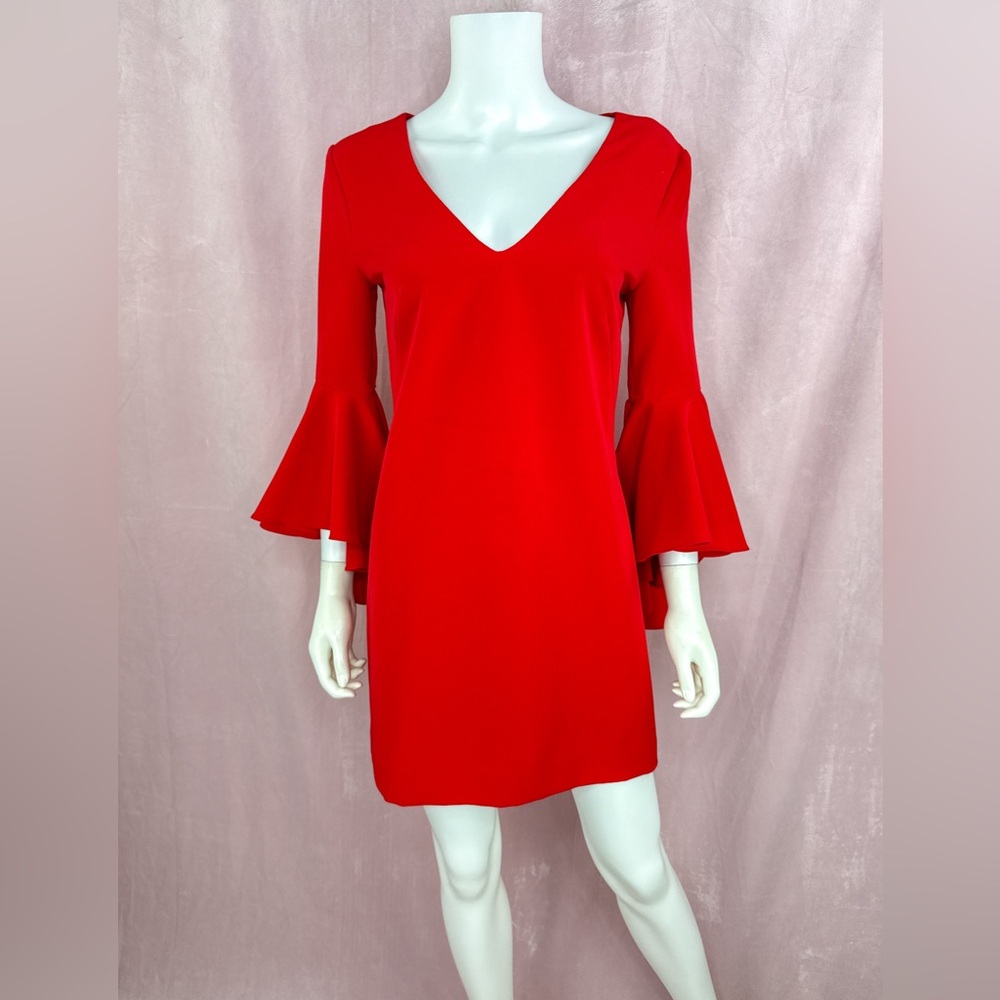 NWT Milly Womens Red Long Bell Sleeve Mini Dress Size 2 V Neck Holiday